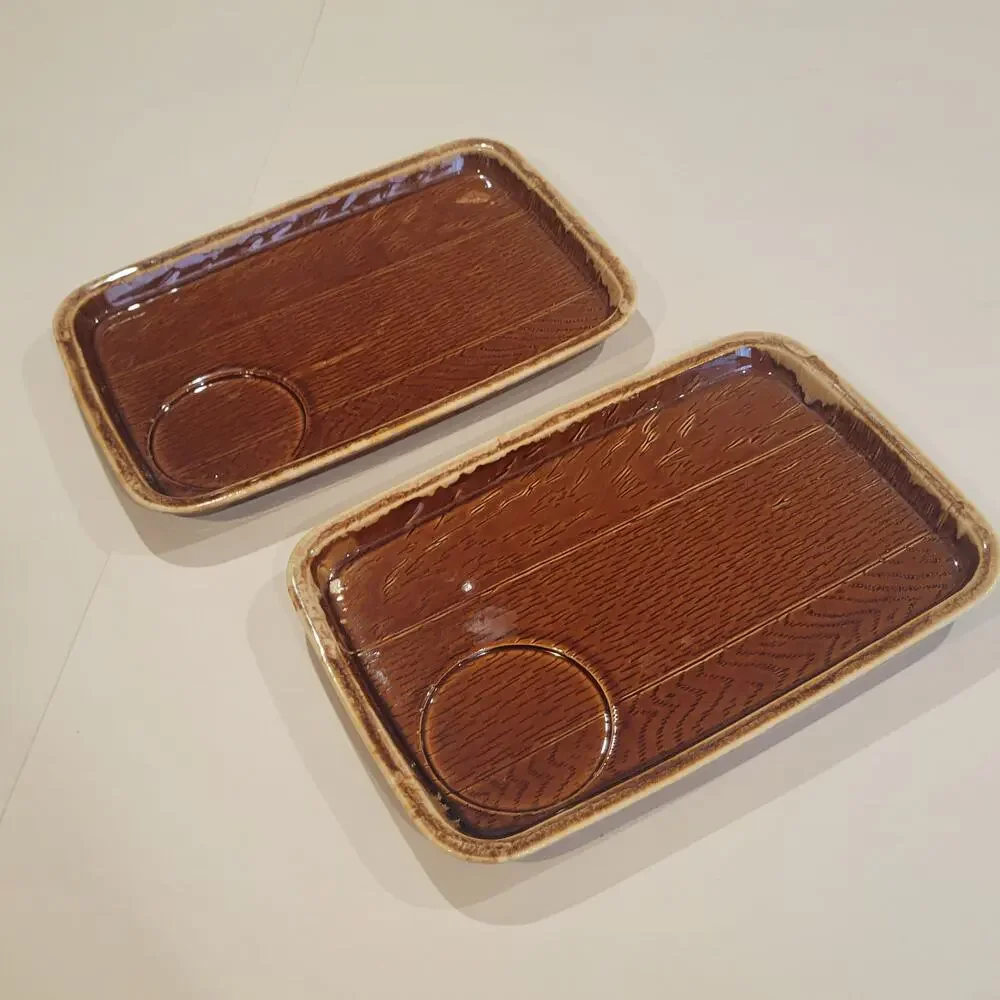 Vintage Brown Ceramic Tray Plate with cut for Cup Holder Made in USA